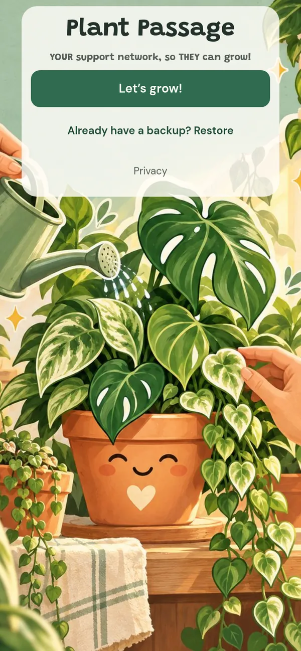 The Welcome page, with the painting and a cream card, the app name and a